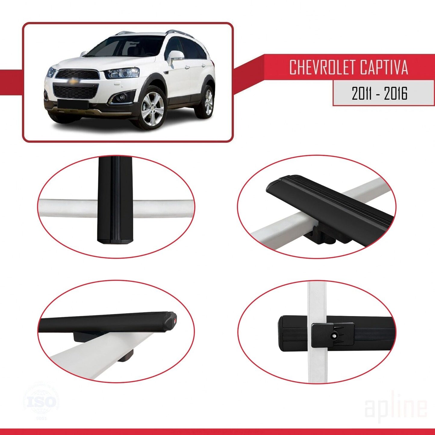 Compatibile con Chevrolet Captiva 2011-2015 modello BASIC Barre portatutto per auto Portapacchi in alluminio nero 2 barre
