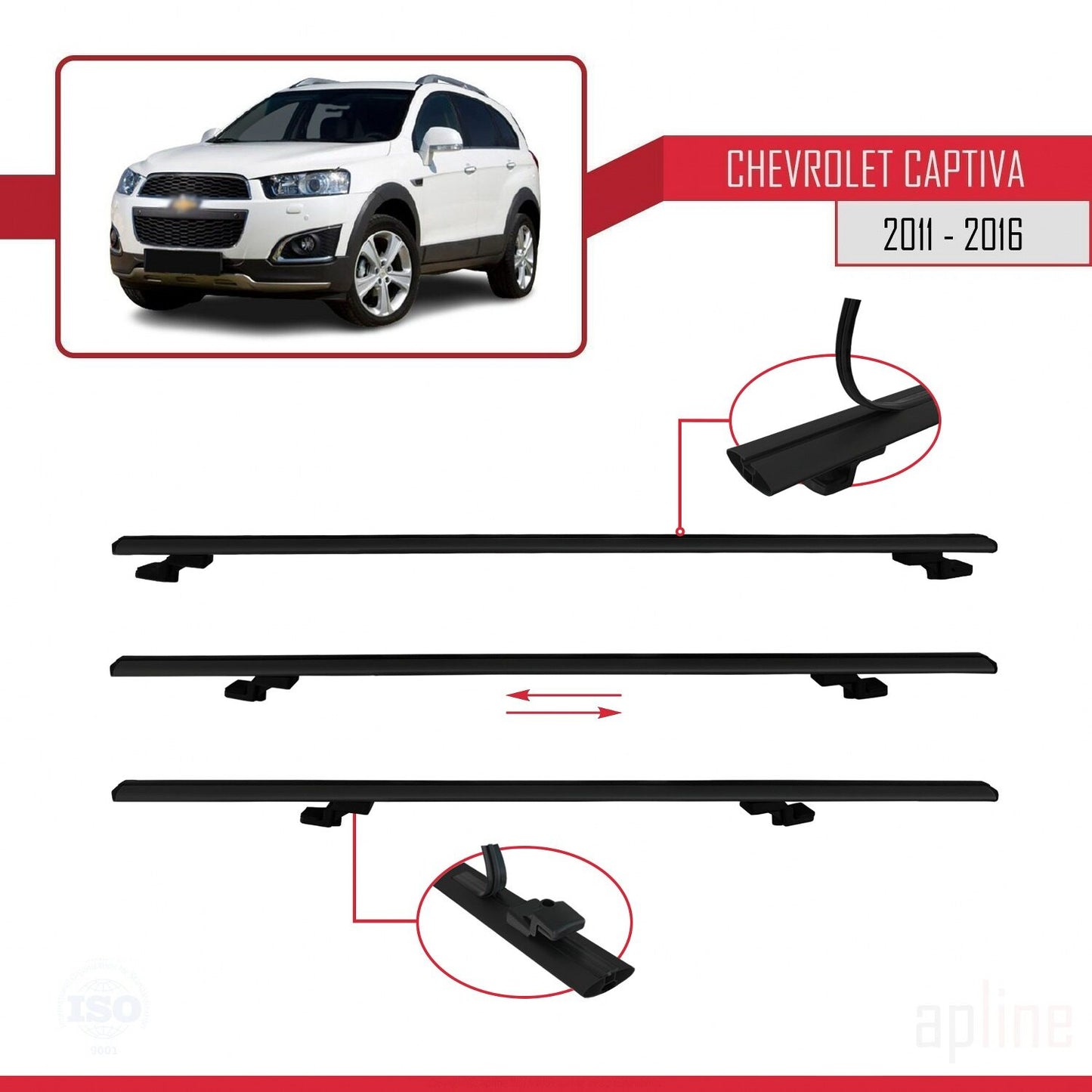 Compatibile con Chevrolet Captiva 2011-2015 modello BASIC Barre portatutto per auto Portapacchi in alluminio nero 2 barre