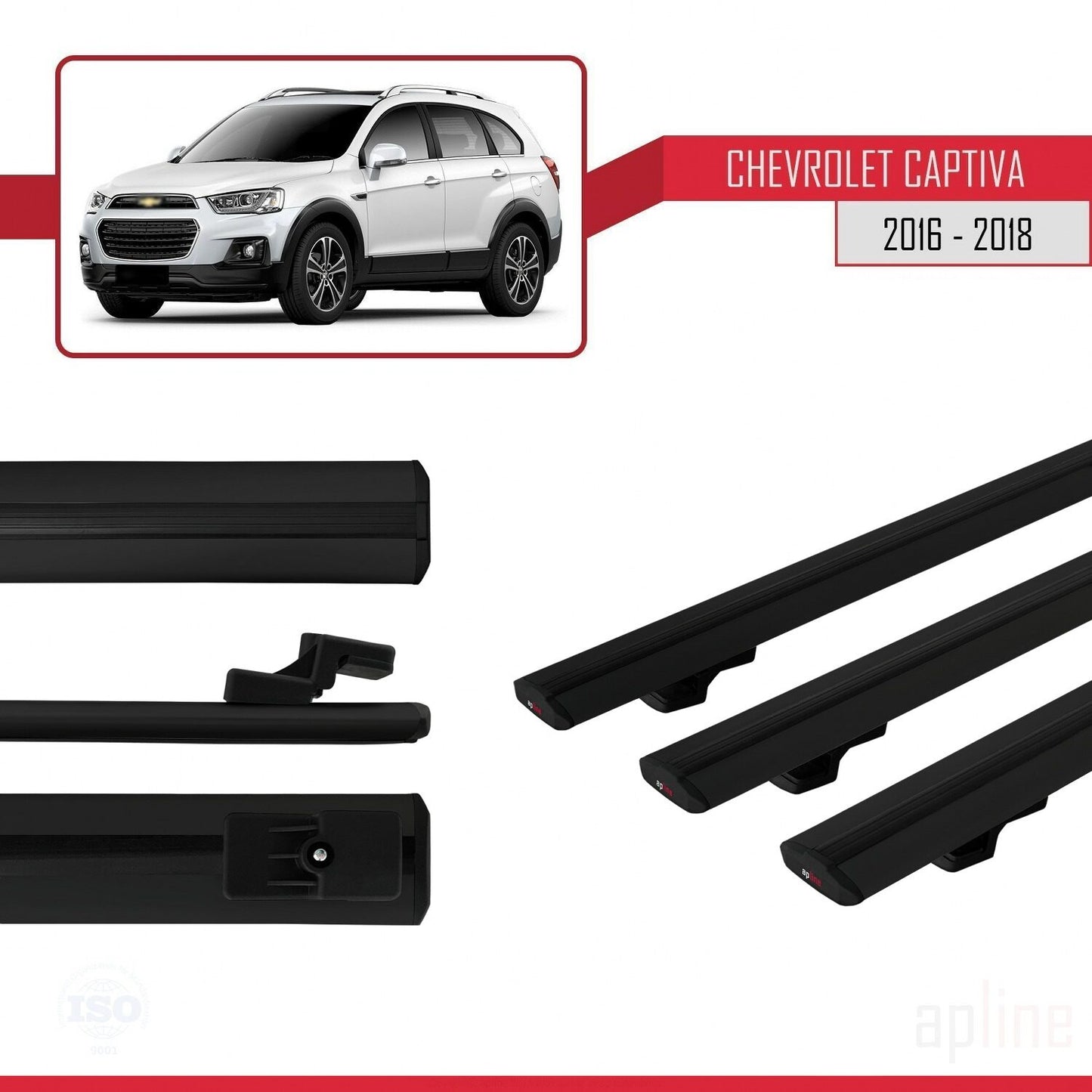 Compatibile con Chevrolet Captiva 2016-2018 modello BASIC Barre portatutto per auto Portapacchi in alluminio nero 3 barre