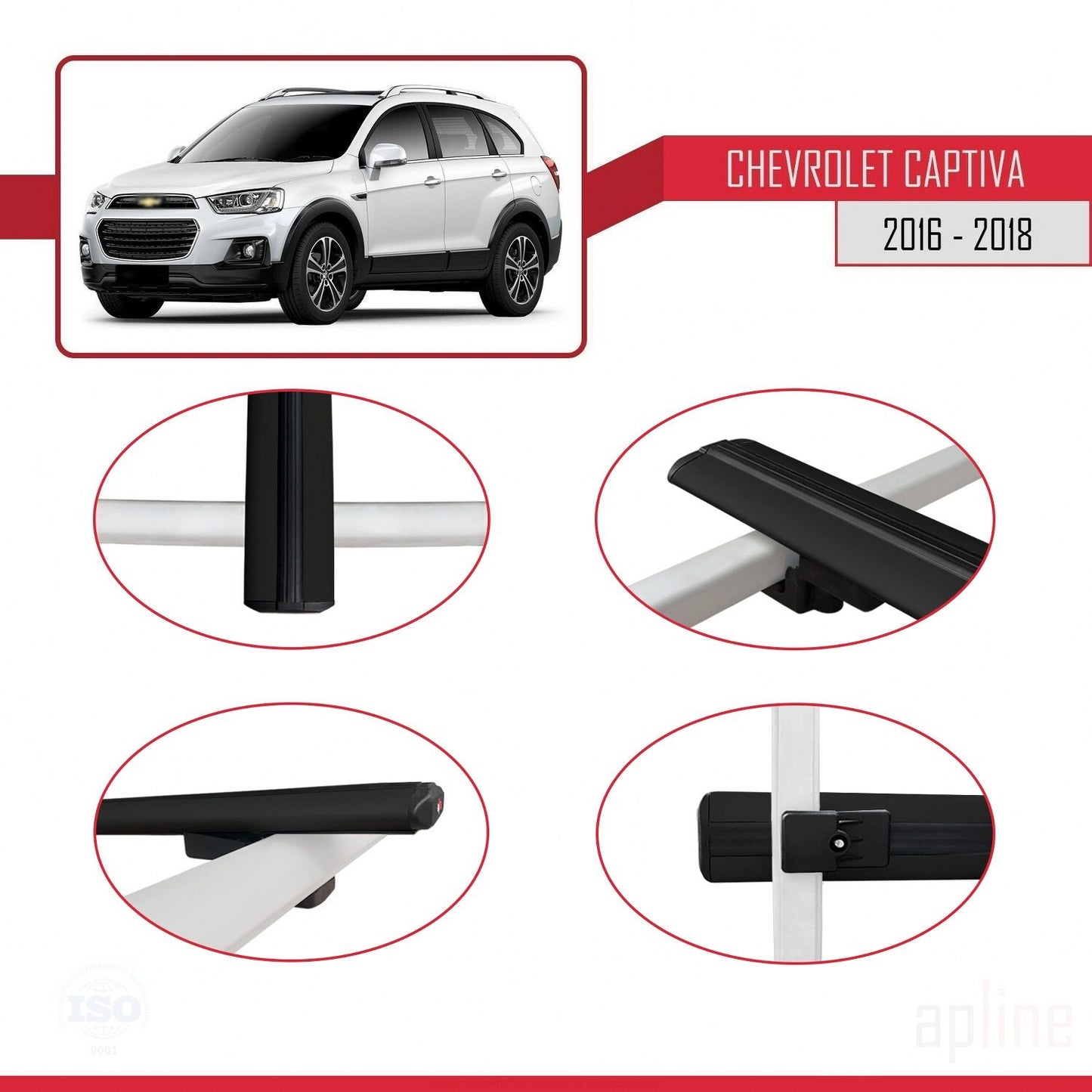 Compatibile con Chevrolet Captiva 2016-2018 modello BASIC Barre portatutto per auto Portapacchi in alluminio nero 3 barre