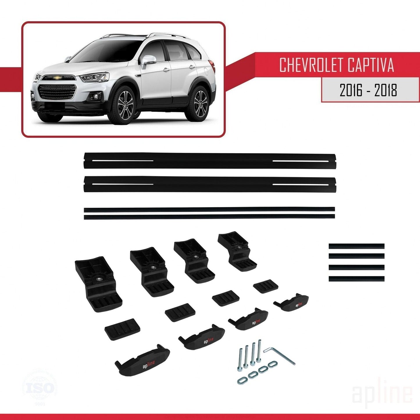 Compatibile con Chevrolet Captiva 2016-2018 modello BASIC Barre portatutto per auto Portapacchi in alluminio nero 2 barre