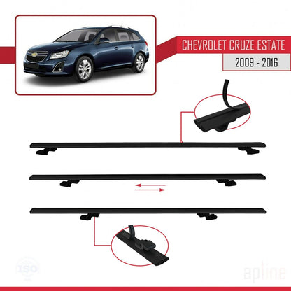 Compatibile con Chevrolet Cruze (J300) modello BASIC 2009-2016 Barre portatutto per auto Portapacchi in alluminio nero 3 barre