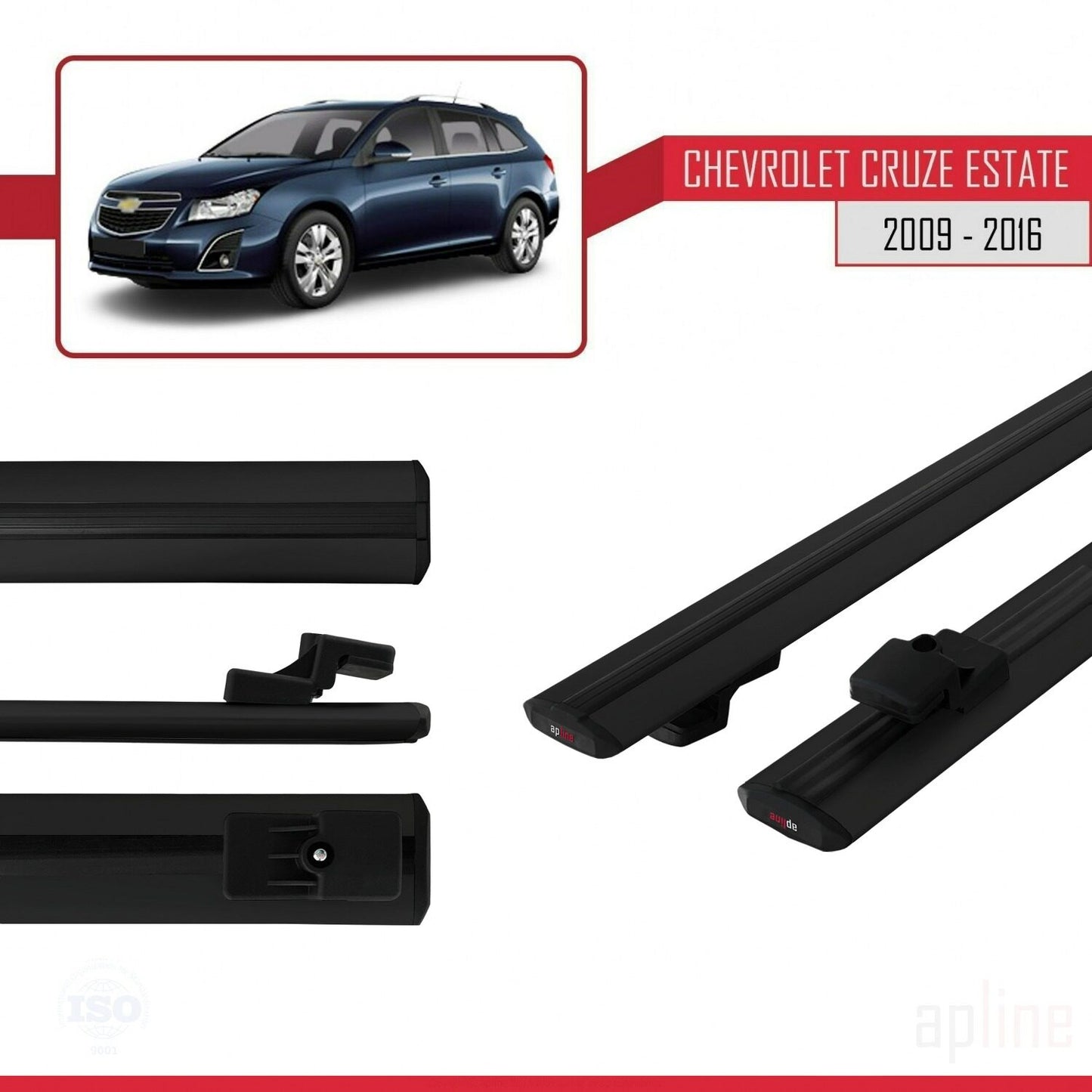 Compatibile con Chevrolet Cruze (J300) modello BASIC 2009-2016 Barre portatutto per auto Portapacchi in alluminio nero 2 barre