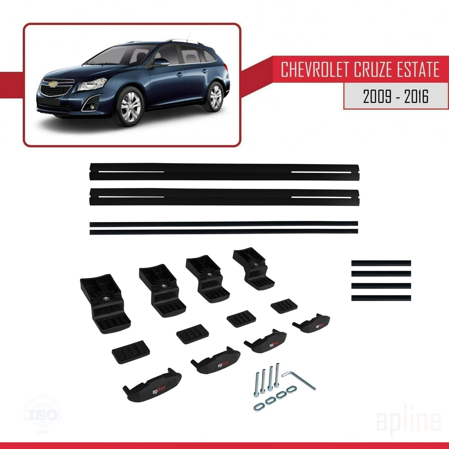 Compatibile con Chevrolet Cruze (J300) modello BASIC 2009-2016 Barre portatutto per auto Portapacchi in alluminio nero 2 barre