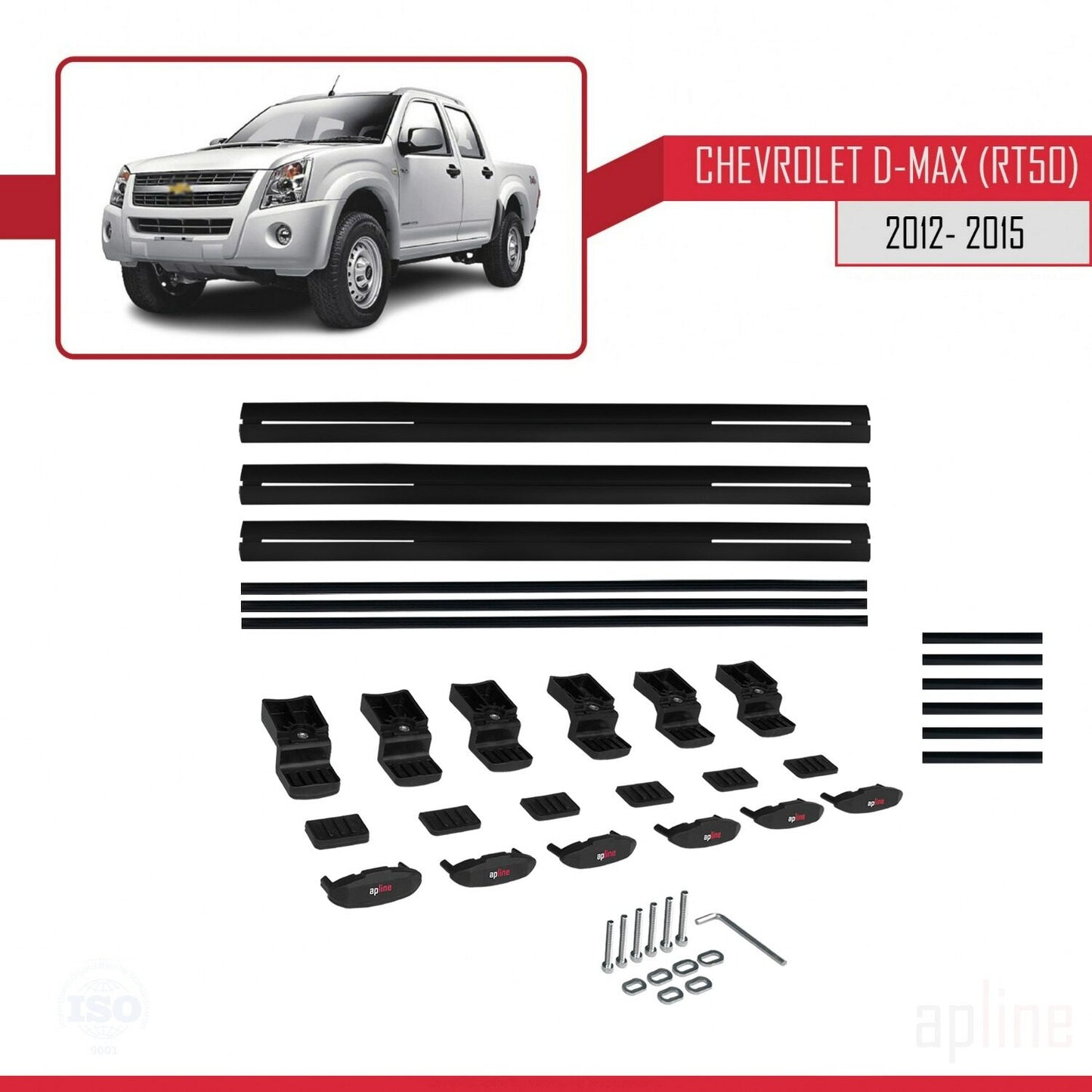 Compatibile con Chevrolet D-Max (RT50) modello BASIC 2012-2015 Barre portatutto per auto Portapacchi in alluminio nero 3 barre