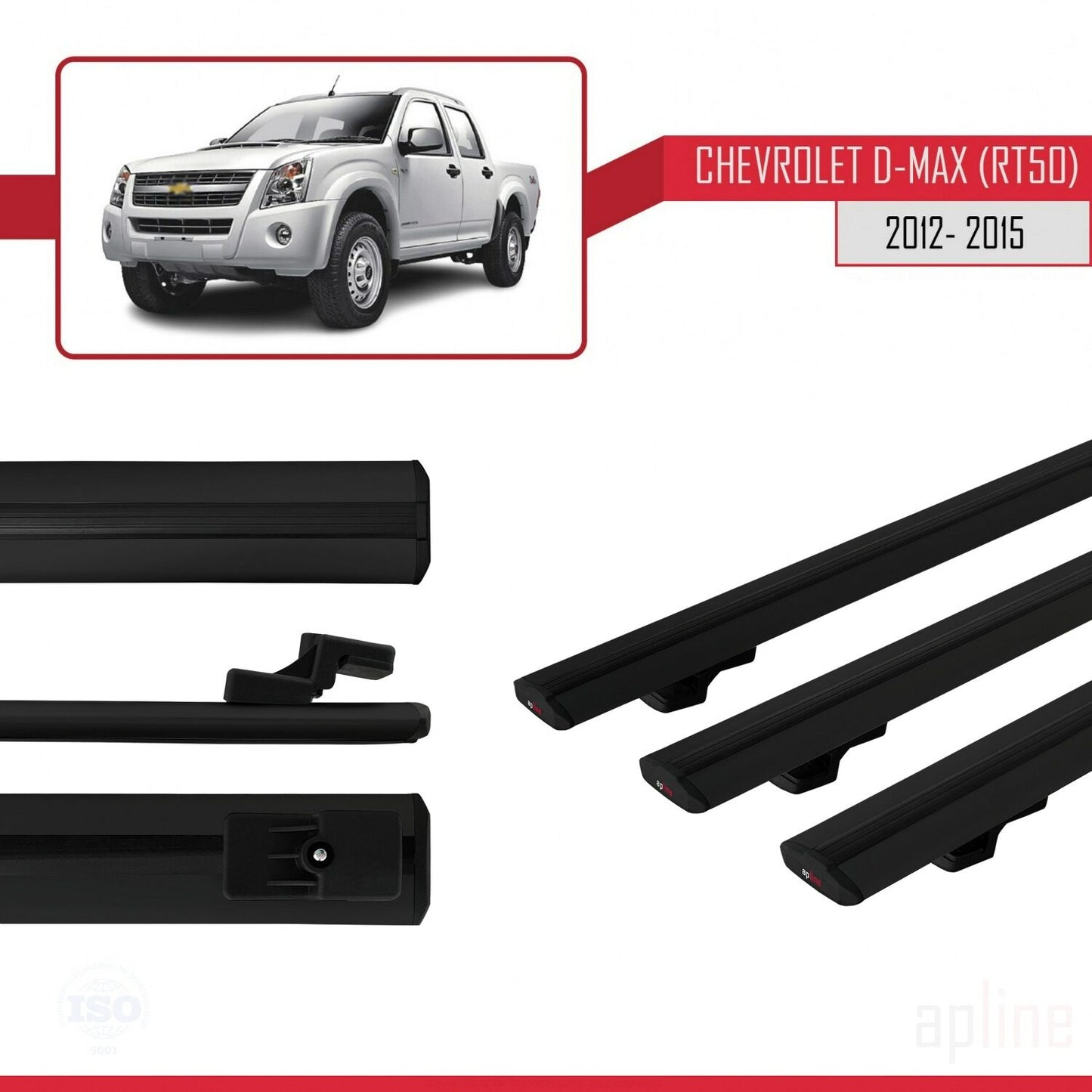 Compatibile con Chevrolet D-Max (RT50) modello BASIC 2012-2015 Barre portatutto per auto Portapacchi in alluminio nero 3 barre