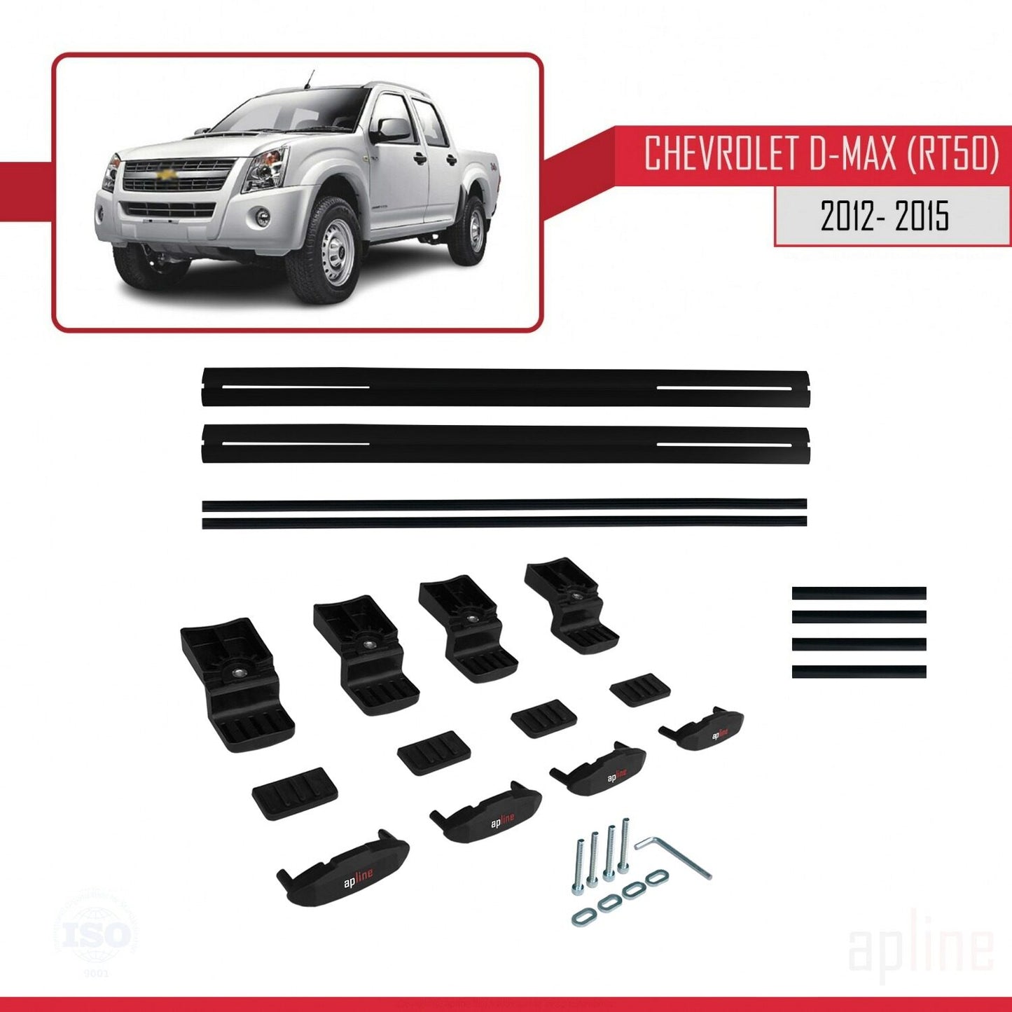 Compatibile con Chevrolet D-Max (RT50) modello BASIC 2012-2015 Barre portatutto per auto Portapacchi in alluminio nero 2 barre