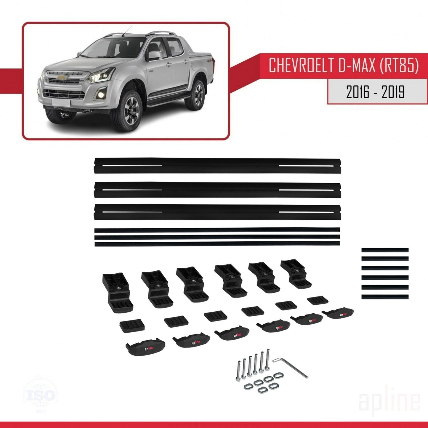 Compatibile con Chevrolet D-Max (RT85) modello BASIC 2016-2019 Barre portatutto per auto Portapacchi in alluminio nero 3 barre