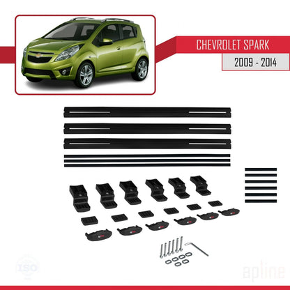 Compatibile con Chevrolet Spark (M300) modello BASIC 2009-2014 Barre portatutto per auto in alluminio nero, 3 barre
