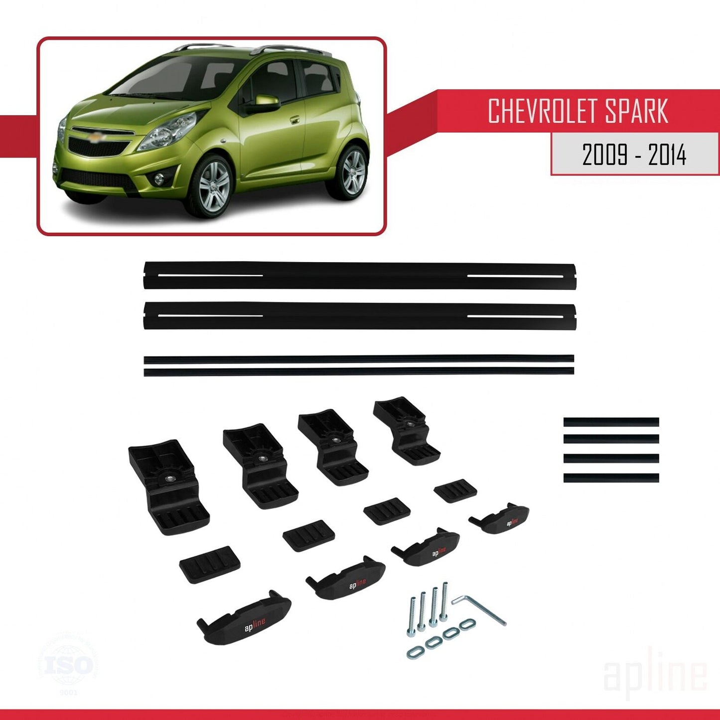 Compatibile con Chevrolet Spark (M300) modello BASIC 2009-2014 Barre portatutto per auto Portapacchi in alluminio nero 2 barre