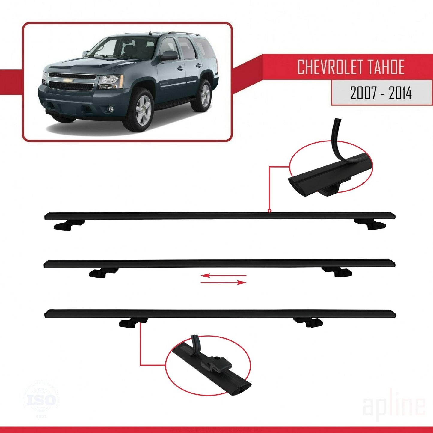 Compatibile con Chevrolet Tahoe 3 2007-2014 modello BASIC Barre portatutto per auto Portapacchi in alluminio nero 2 barre