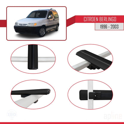 Compatibile con Citroen Berlingo (M49) 1996-2003 modello BASIC Barre portatutto per auto Portapacchi in alluminio nero 3 barre