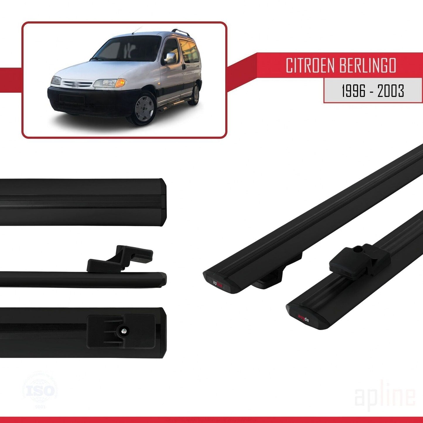 Compatibile con Citroen Berlingo (M49) 1996-2003 modello BASIC Barre portatutto per auto Portapacchi in alluminio nero 2 barre