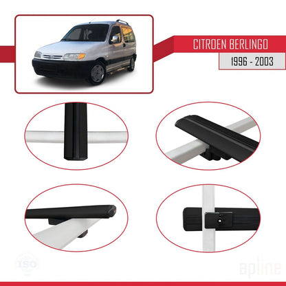 Compatibile con Citroen Berlingo (M49) 1996-2003 modello BASIC Barre portatutto per auto Portapacchi in alluminio nero 2 barre
