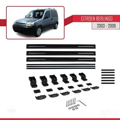 Compatibile con Citroen Berlingo (M59) 2003-2008 modello BASIC Barre portatutto per auto Portapacchi in alluminio nero 3 barre