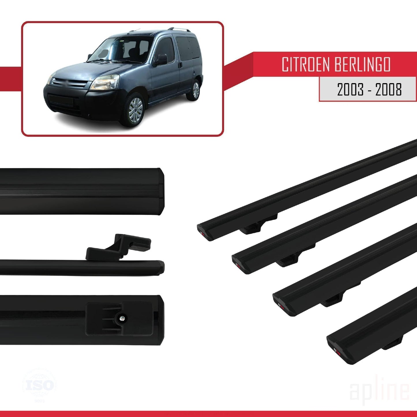 Compatibile con Citroen Berlingo (M59) 2003-2008 modello BASIC Barre portatutto per auto Portapacchi in alluminio nero 4 barre