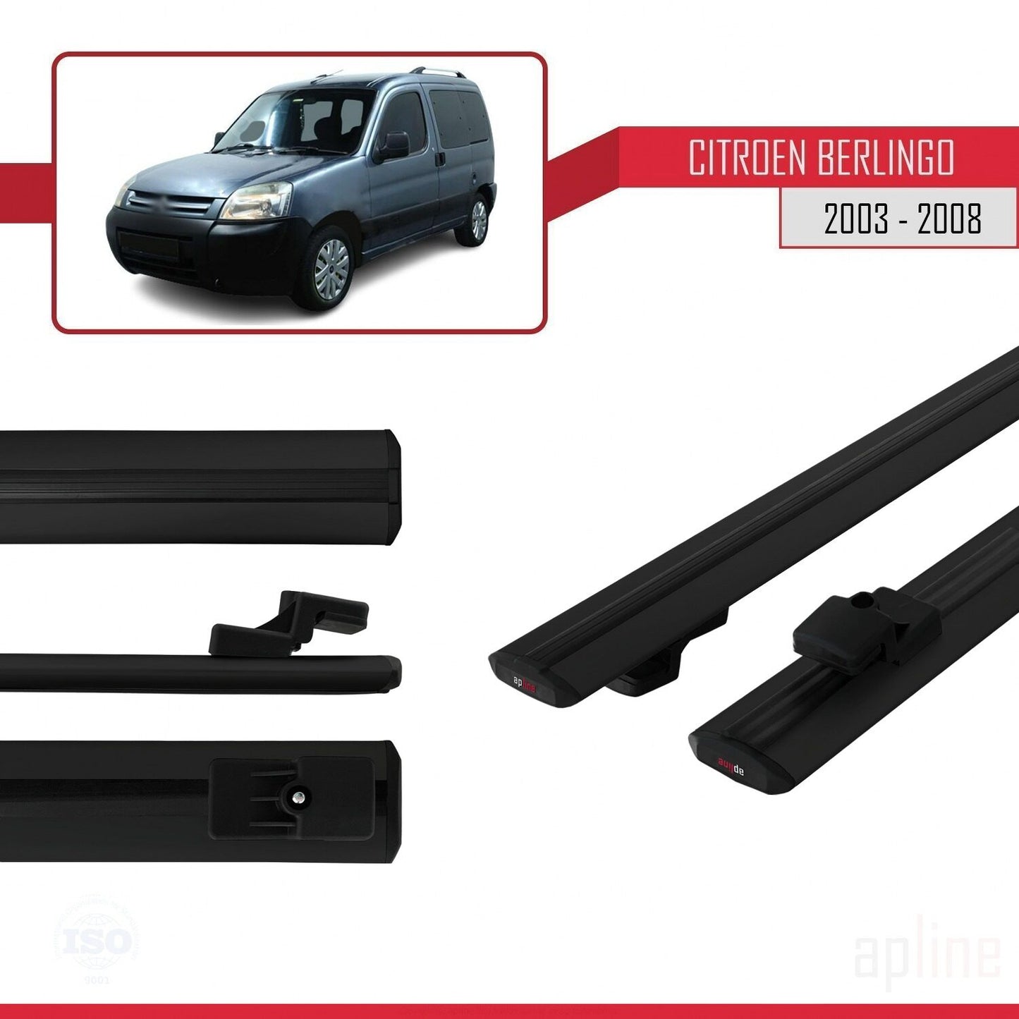 Compatibile con Citroen Berlingo (M59) 2003-2008 modello BASIC Barre portatutto per auto Portapacchi in alluminio nero 2 barre