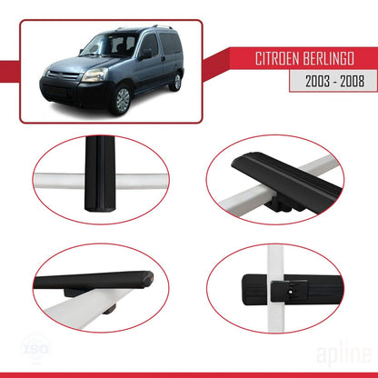 Compatibile con Citroen Berlingo (M59) 2003-2008 modello BASIC Barre portatutto per auto Portapacchi in alluminio nero 2 barre