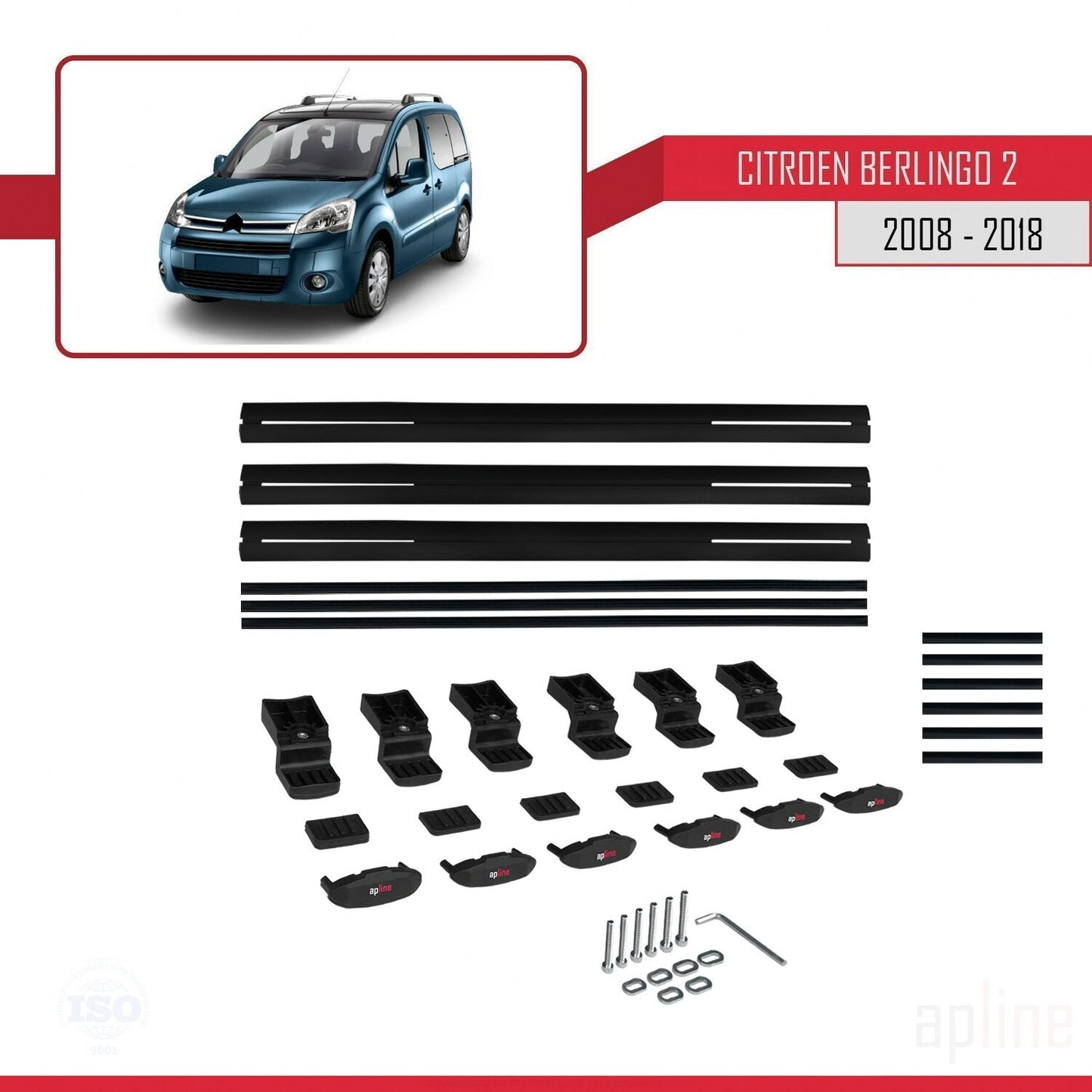Compatibile con Citroen Berlingo 2 (B9) 2008-2018 modello BASIC Barre portatutto per auto Portapacchi in alluminio nero 3 barre
