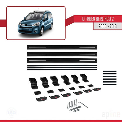 Compatibile con Citroen Berlingo 2 (B9) 2008-2018 modello BASIC Barre portatutto per auto Portapacchi in alluminio nero 3 barre