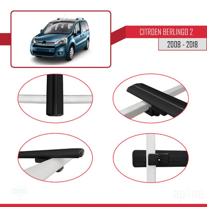 Compatibile con Citroen Berlingo 2 (B9) 2008-2018 modello BASIC Barre portatutto per auto Portapacchi in alluminio nero 4 barre