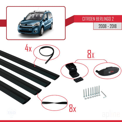 Compatibile con Citroen Berlingo 2 (B9) 2008-2018 modello BASIC Barre portatutto per auto Portapacchi in alluminio nero 4 barre