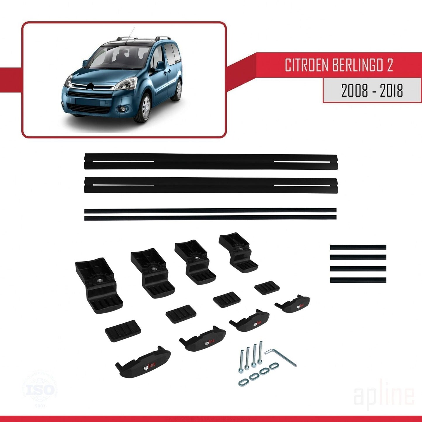 Compatibile con Citroen Berlingo 2 (B9) 2008-2018 modello BASIC Barre portatutto per auto Portapacchi in alluminio nero 2 barre