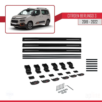 Compatibile con Citroen Berlingo 3 (K9) 2019-2022 modello BASIC Barre portatutto per auto Portapacchi in alluminio nero 3 barre