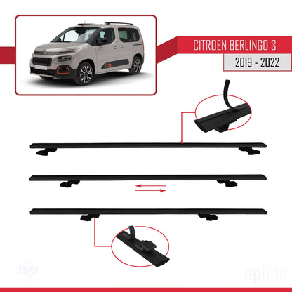 Compatibile con Citroen Berlingo 3 (K9) 2019-2022 modello BASIC Barre portatutto per auto Portapacchi in alluminio nero 3 barre