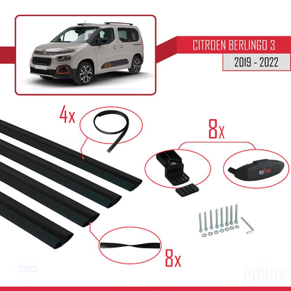 Compatibile con Citroen Berlingo 3 (K9) 2019-2022 modello BASIC Barre portatutto per auto Portapacchi in alluminio nero 4 barre