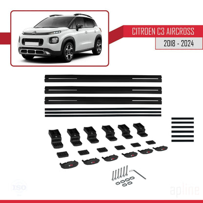 Compatibile con Citroen C3 Aircross (A88) 2018-2024 modello BASIC Barre portatutto per auto Portapacchi in alluminio nero 3 barre