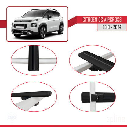 Compatibile con Citroen C3 Aircross (A88) 2018-2024 modello BASIC Barre portatutto per auto Portapacchi in alluminio nero 3 barre