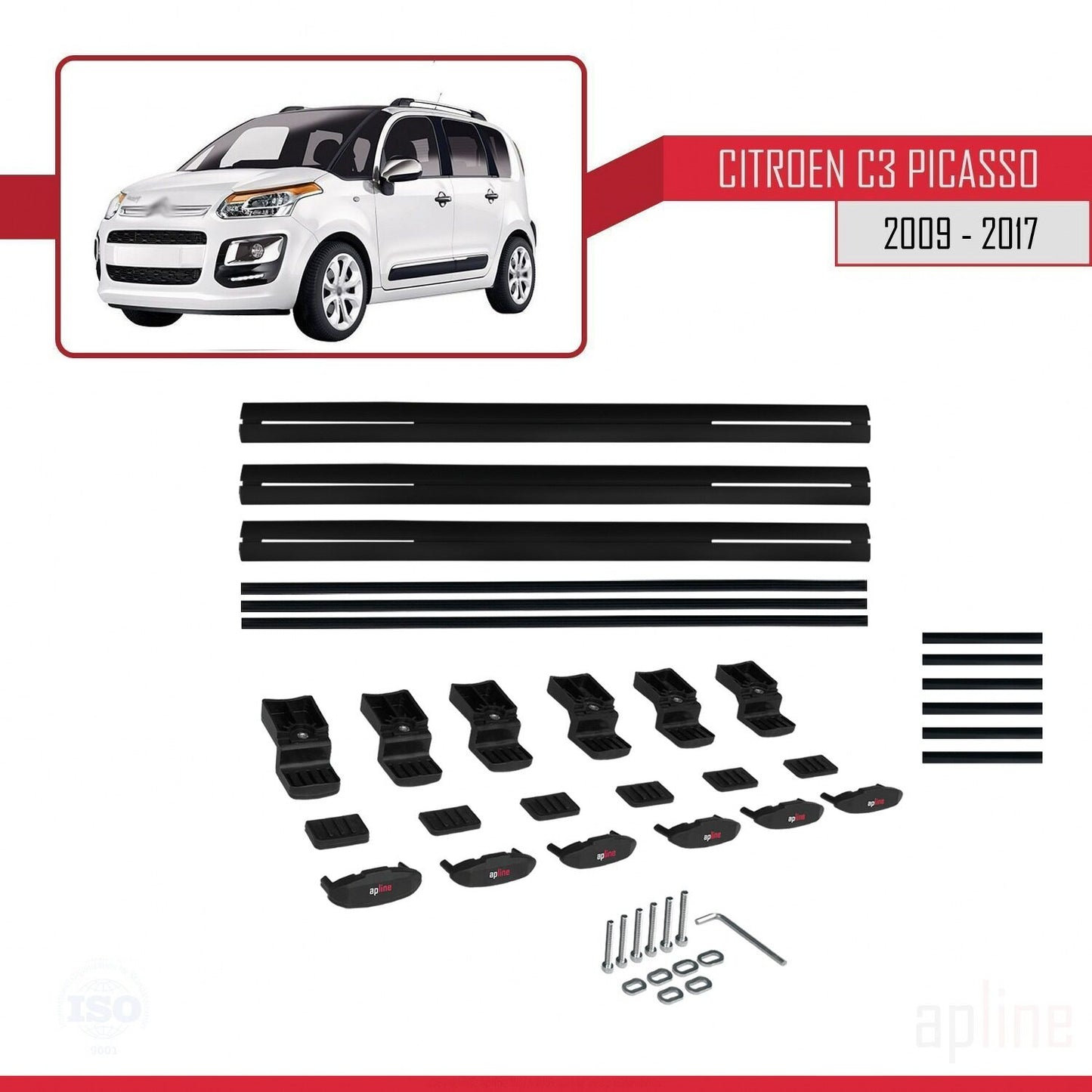 Compatibile con Citroen C3 Picasso 2009-2017 modello BASIC Barre portatutto per auto Portapacchi in alluminio nero 3 barre