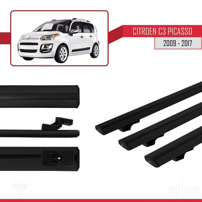 Compatibile con Citroen C3 Picasso 2009-2017 modello BASIC Barre portatutto per auto Portapacchi in alluminio nero 3 barre