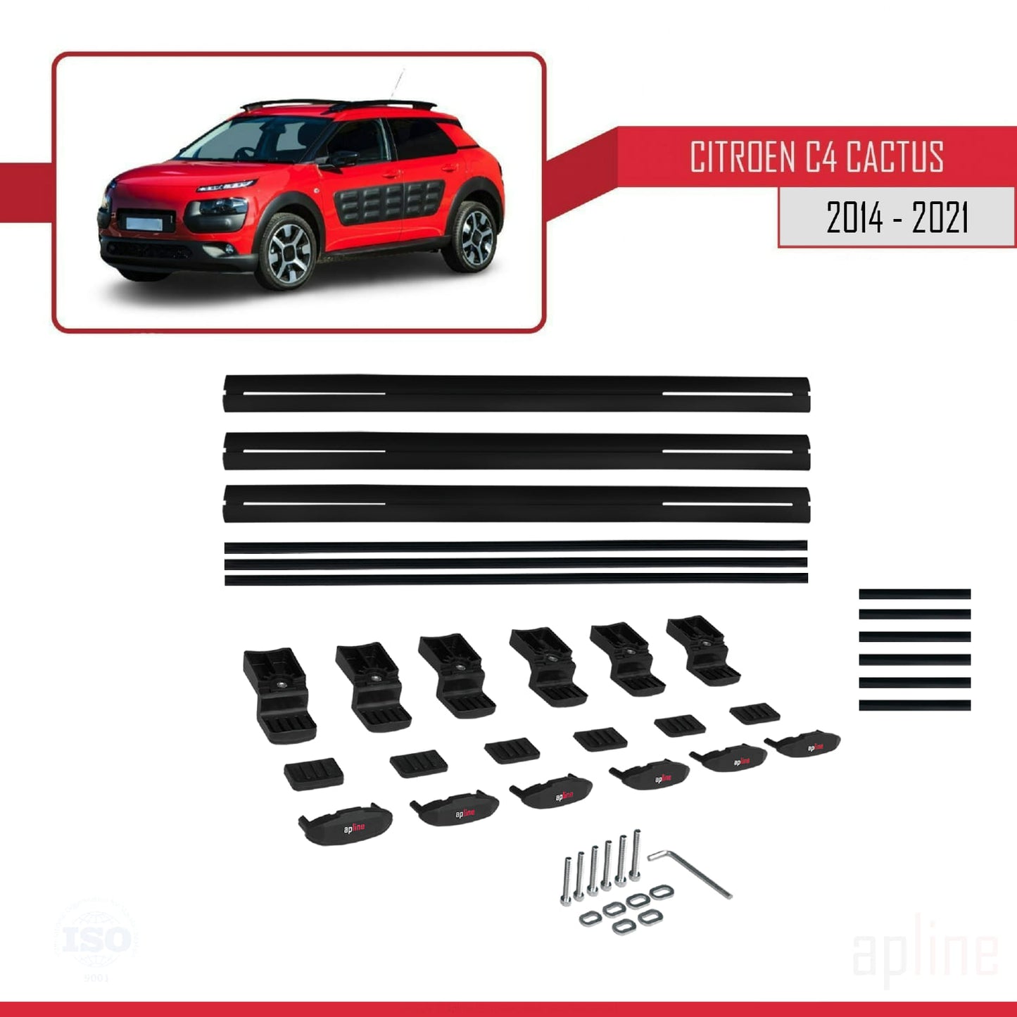 Compatibile con Citroen C4 Cactus 2014-2021 modello BASIC Barre portatutto per auto Portapacchi in alluminio nero 3 barre