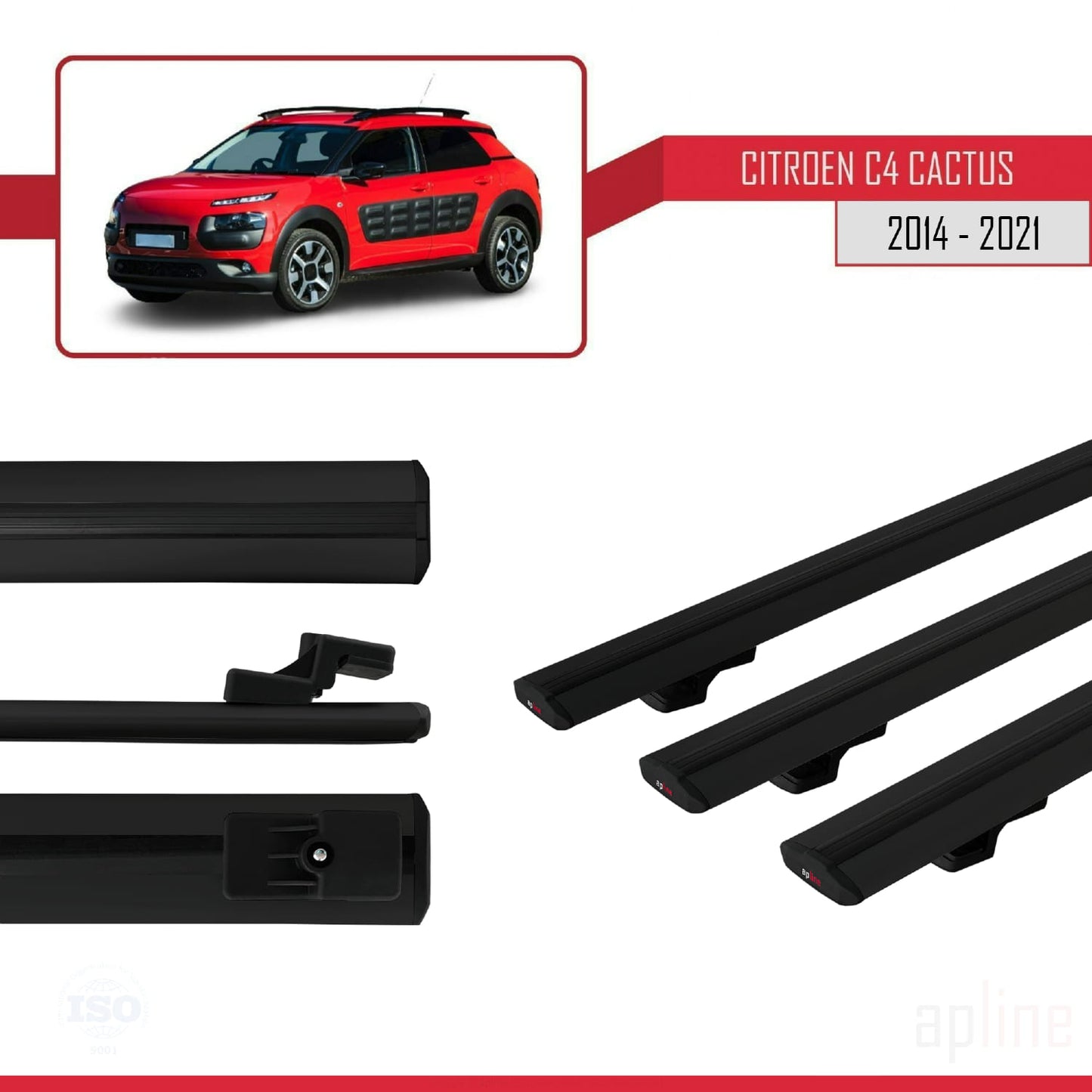Compatibile con Citroen C4 Cactus 2014-2021 modello BASIC Barre portatutto per auto Portapacchi in alluminio nero 3 barre