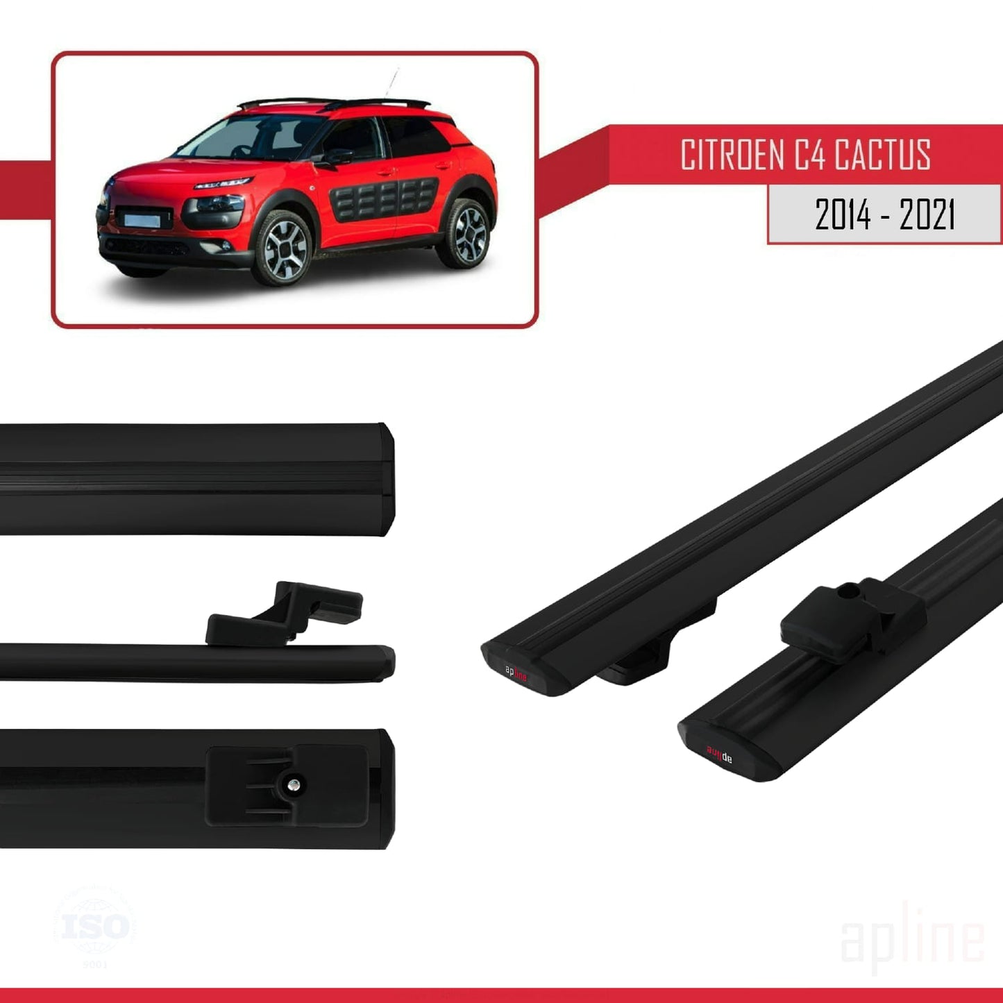 Compatibile con Citroen C4 Cactus 2014-2021 modello BASIC Barre portatutto per auto Portapacchi in alluminio nero 2 barre
