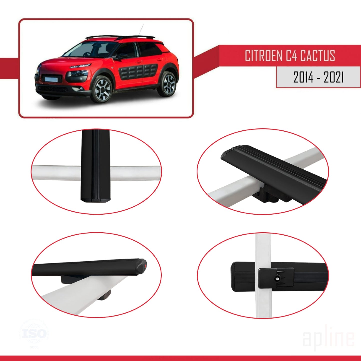 Compatibile con Citroen C4 Cactus 2014-2021 modello BASIC Barre portatutto per auto Portapacchi in alluminio nero 2 barre