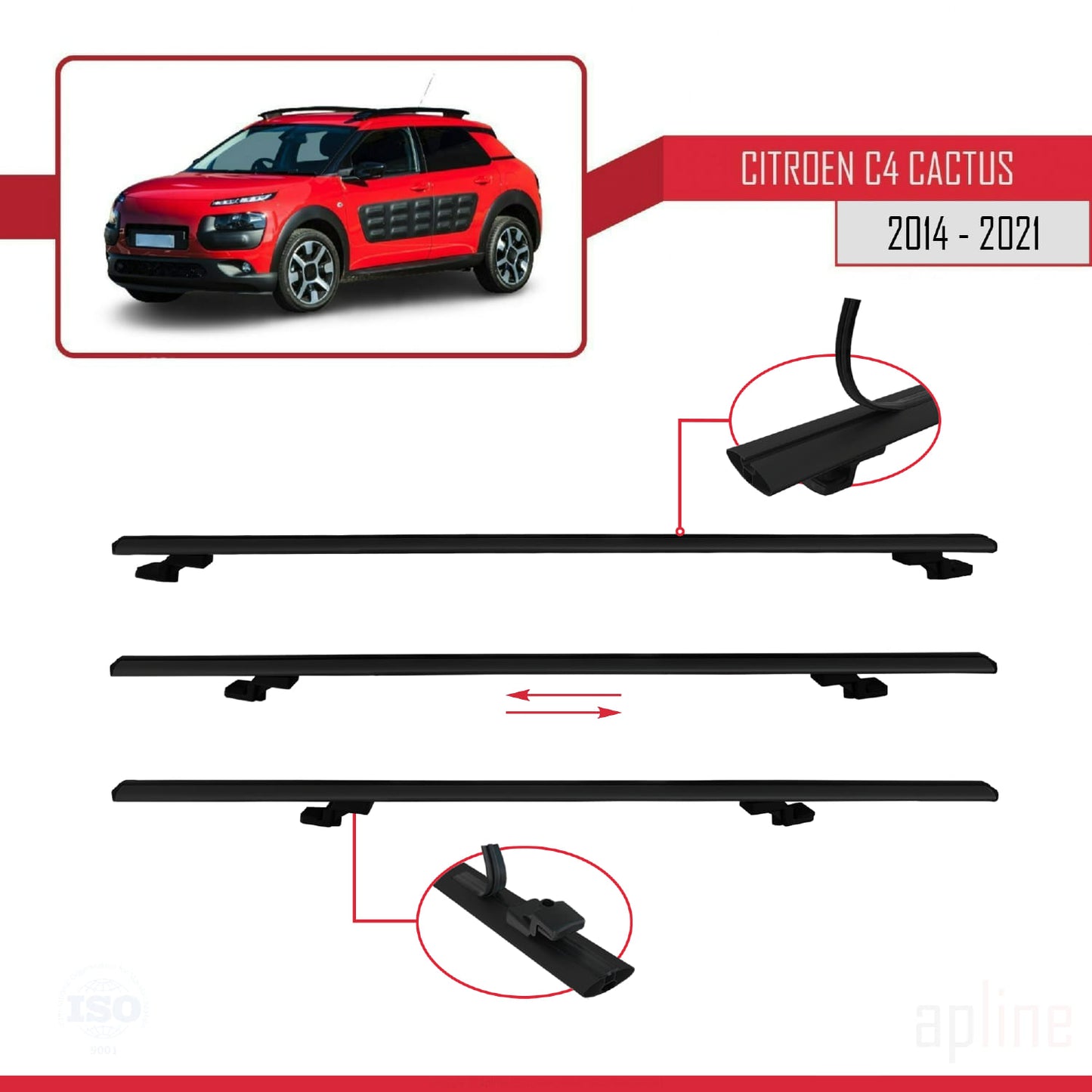 Compatibile con Citroen C4 Cactus 2014-2021 modello BASIC Barre portatutto per auto Portapacchi in alluminio nero 2 barre