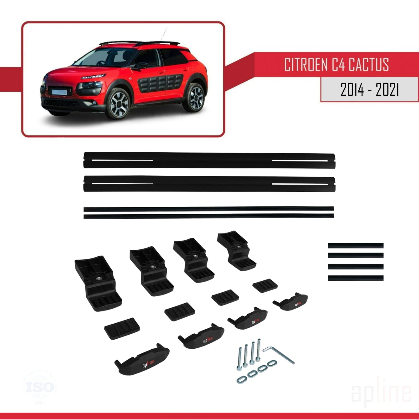 Compatibile con Citroen C4 Cactus 2014-2021 modello BASIC Barre portatutto per auto Portapacchi in alluminio nero 2 barre