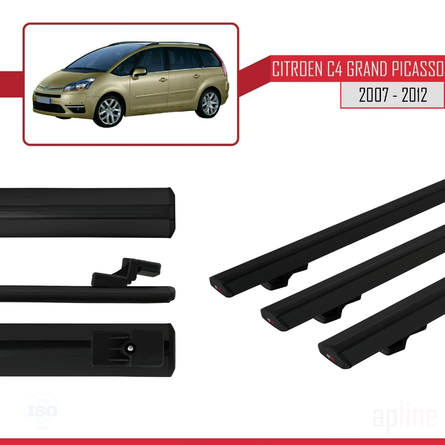 Compatibile con Citroen Grand C4 Picasso 2007-2012 modello BASIC Barre portatutto per auto Portapacchi in alluminio nero 3 barre