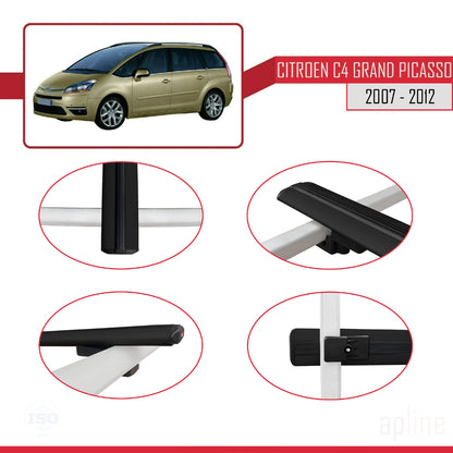 Compatibile con Citroen Grand C4 Picasso 2007-2012 modello BASIC Barre portatutto per auto Portapacchi in alluminio nero 3 barre