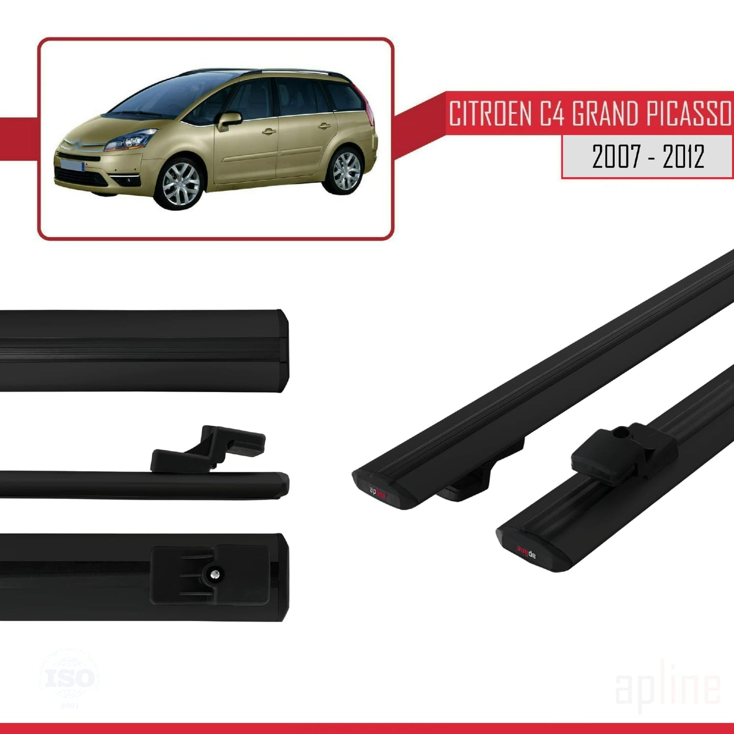 Compatibile con Citroen Grand C4 Picasso 2007-2012 modello BASIC Barre portatutto per auto Portapacchi in alluminio nero 2 barre