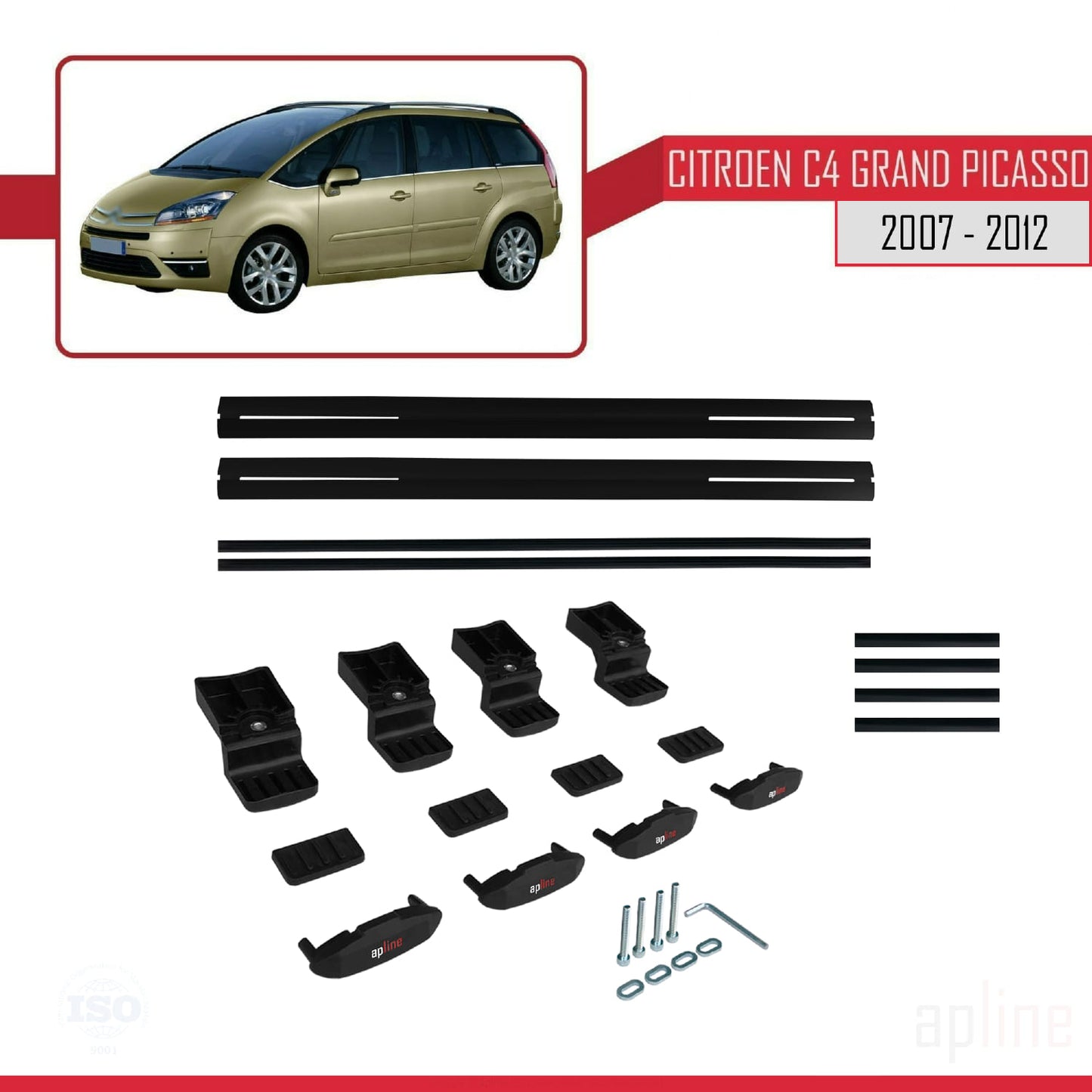 Compatibile con Citroen Grand C4 Picasso 2007-2012 modello BASIC Barre portatutto per auto Portapacchi in alluminio nero 2 barre