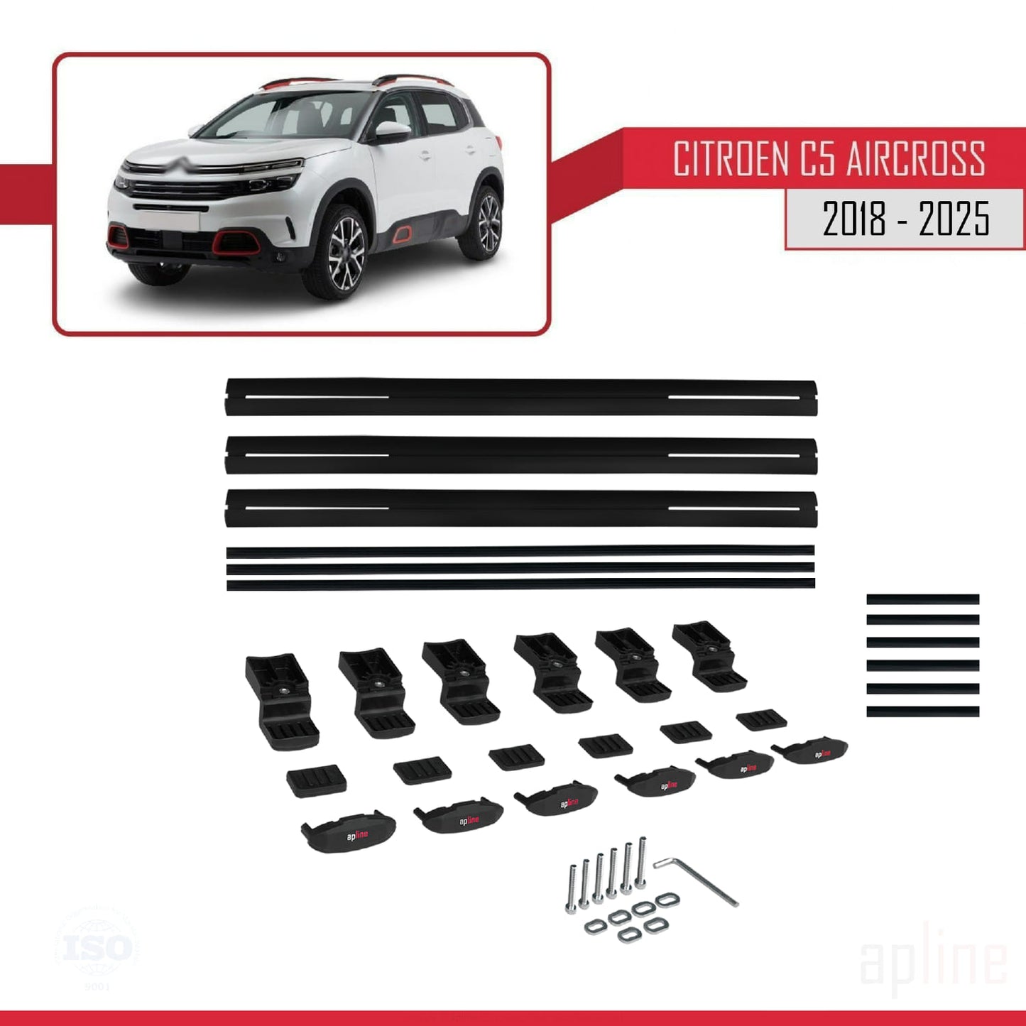 Compatibile con Citroen C5 Aircross 2018-2025 modello BASIC Barre portatutto per auto Portapacchi in alluminio nero 3 barre