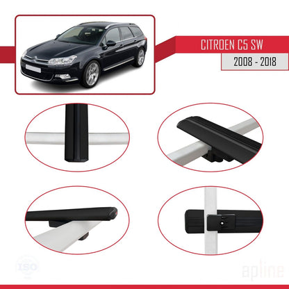 Compatibile con Citroen C5 II Tourer 2008-2018 modello BASIC Barre portatutto per auto Portapacchi in alluminio nero 3 barre