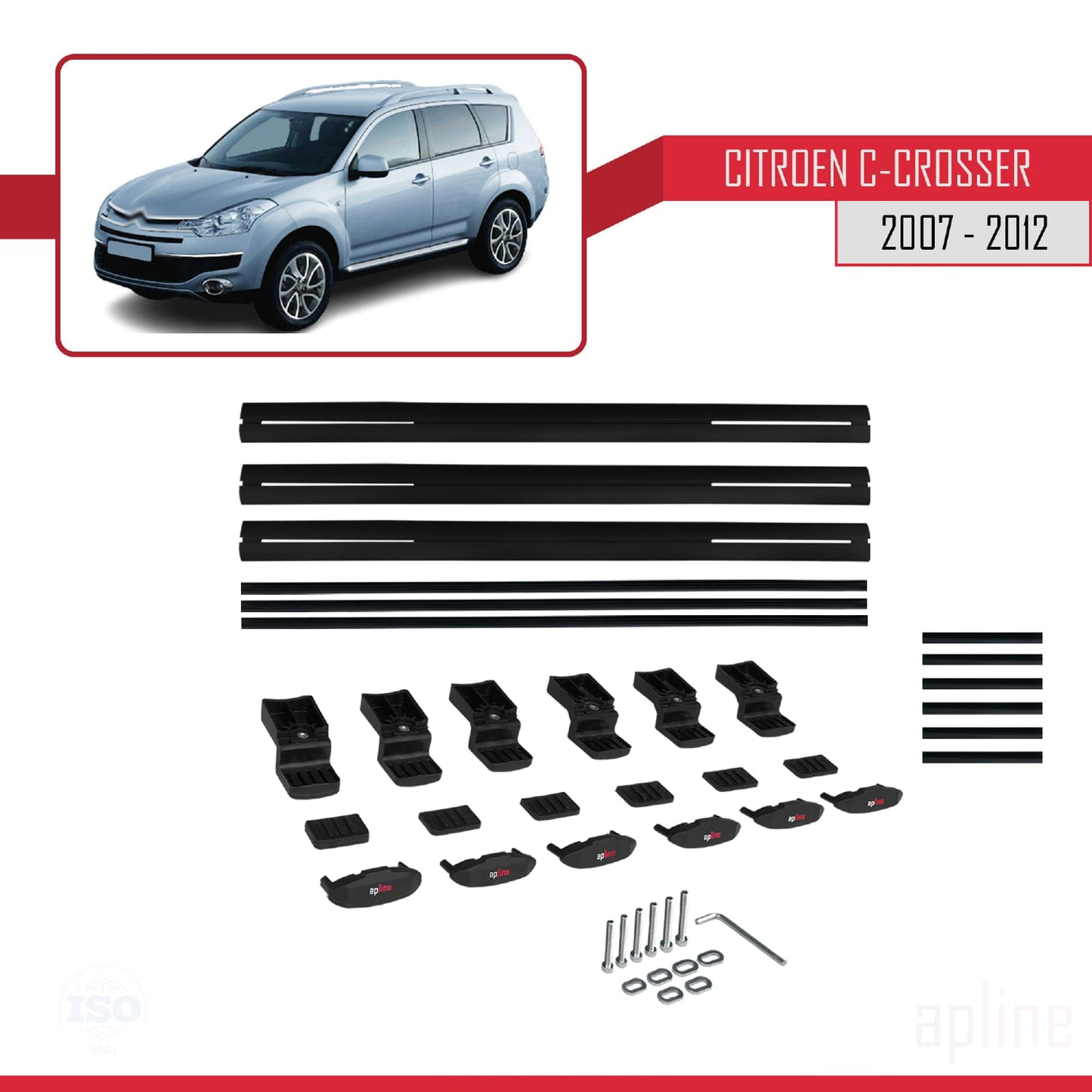 Compatibile con Citroen C-Crosser 2007-2012 modello BASIC Barre portatutto per auto Portapacchi in alluminio nero 3 barre