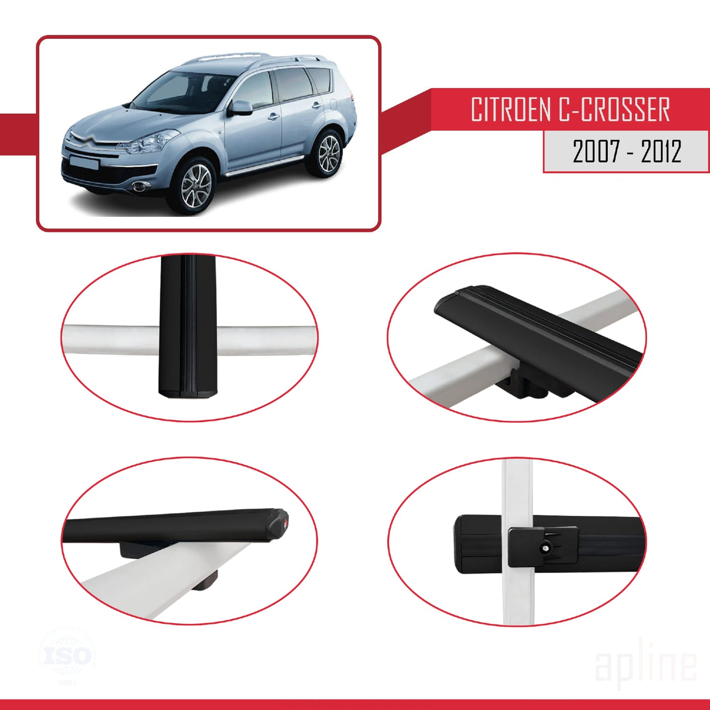 Compatibile con Citroen C-Crosser 2007-2012 modello BASIC Barre portatutto per auto Portapacchi in alluminio nero 3 barre