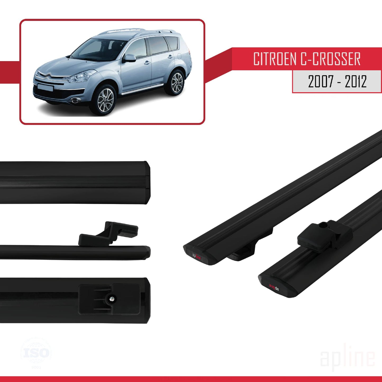 Compatibile con Citroen C-Crosser 2007-2012 modello BASIC Barre portatutto per auto Portapacchi in alluminio nero 2 barre