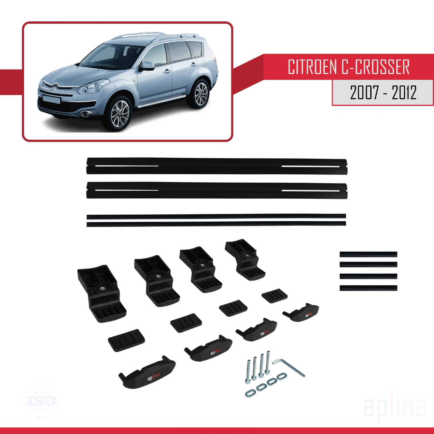 Compatibile con Citroen C-Crosser 2007-2012 modello BASIC Barre portatutto per auto Portapacchi in alluminio nero 2 barre